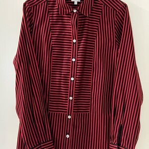 Foxcroft Men's Red and Black Striped Dress Shirt